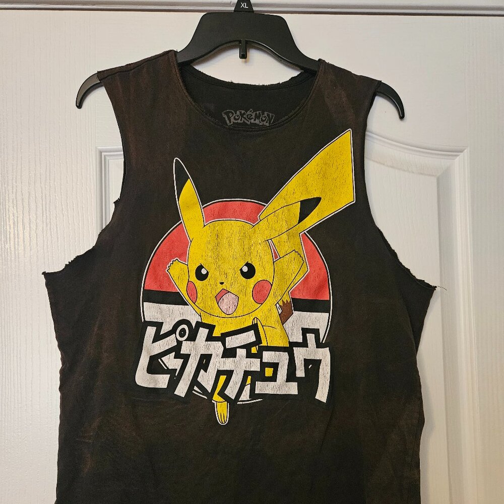 Custom Distressed Pokemon Pikachu Tank Top Size S